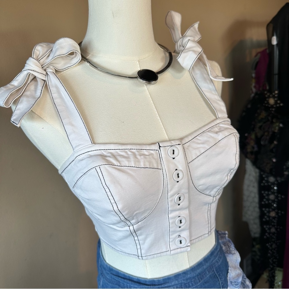 bebe White Button-Front Crop Top - image 1